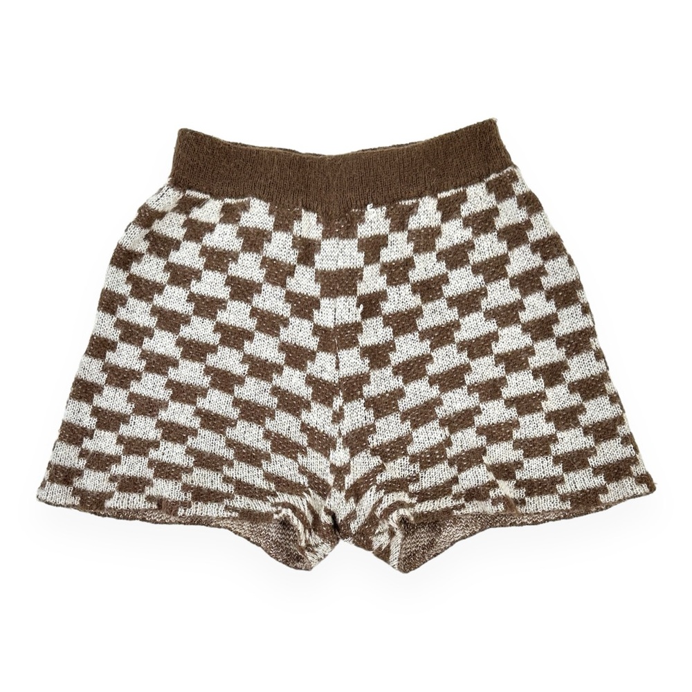 Lisa Says Gah Lucinda Mocha Brown & Ivory White Lightweight Knit Shorts sz S/M - Picture 4 of 12